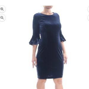 Dkny velvet sheath dress with bell sleeves navy